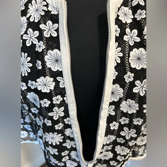 ZELDA Vintage Black/White Floral Faux Leather Cutout Mesh Jacket - Picture 6 of 11